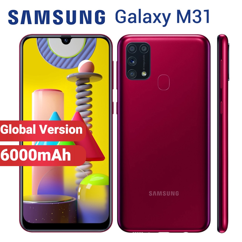 Global Samsung Galaxy M31 128GB 6GB Mobile Phone 6000mAh M315F/DSN 6.4" Exynos 9611 4 camera 64MP Dual SIM Android 10 Smartphone