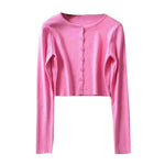 Korean Style O-neck Short Knitted Sweaters Women Thin Cardigan Fashion Short Sleeve Sun Protection Crop Top Ropa Mujer