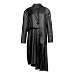 [EAM] Women Spliced Pleated Asymmetric Trench New Lapel Long Sleeve Loose Fit Windbreaker Fashion Tide Spring Autumn 2020 1A880