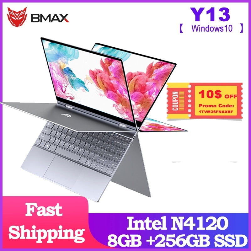 BMAX Y13 360° Laptop 13.3 inch Notebook Windows 10  8GB LPDDR4 256GB SSD 1920*1080 IPS Intel N4120 touch screen laptops