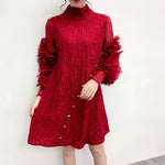 LANMREM 2020 sexy pleated dresses for women spring summer new stand collar puff long sleeve famale clothes high quality YH6880
