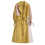[EAM] Women Yellow Pleated Big Size Trench New Lapel Long Sleeve Loose Fit Windbreaker Fashion Tide Spring Autumn 2020 1X779