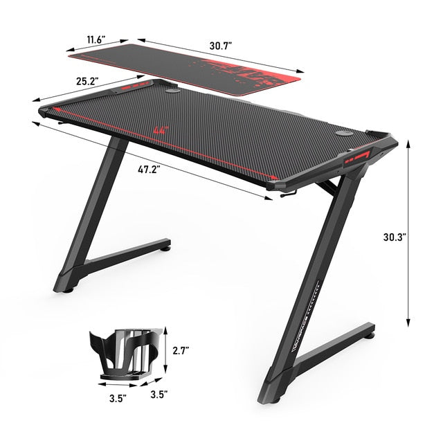 55x23 Inch Ergonomic Gaming Desk E-sports Computer Table PC Desk Gamer Tables Workstation with USB Gaming Handle Rack&Mouse Pad