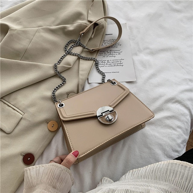 Solid color Flip Crossbody bag 2020 Fashion New High-quality PU Leather Women's Designer Handbag Chain Shoulder Messenger Bag