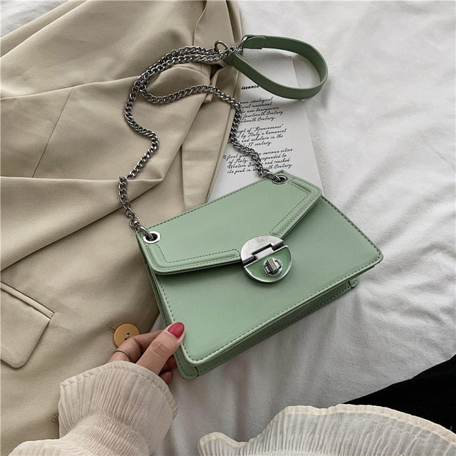 Solid color Flip Crossbody bag 2020 Fashion New High-quality PU Leather Women's Designer Handbag Chain Shoulder Messenger Bag