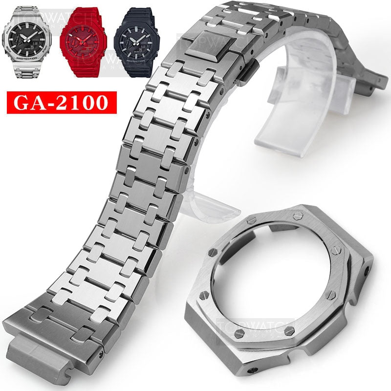 For GA2100 Watch Band Strap Bezel/Case 316L Stainless Steel Metal Steel Belt With Tools Wholesale Watchband GA-2100 GA2110