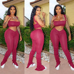 2020 Tank Top And Stacked Pants 2 Piece Set Women Casual Sportswear Sleeveless Tracksuits Fashion Workout Grey Matching Sets