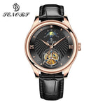 SENORS SN169 Moon Phase Mechanical Wristwatch Skeleton Tourbillon Automatic Leather Watch Men Watches Male Clock reloj hombre