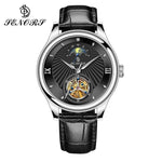 SENORS SN169 Moon Phase Mechanical Wristwatch Skeleton Tourbillon Automatic Leather Watch Men Watches Male Clock reloj hombre