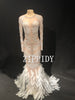 Sexy Pearls Rhinestones Long Tail Dress Feather Bottom Women's Clothes Nightclub Stage Female Singer Show Birthday Party Dress