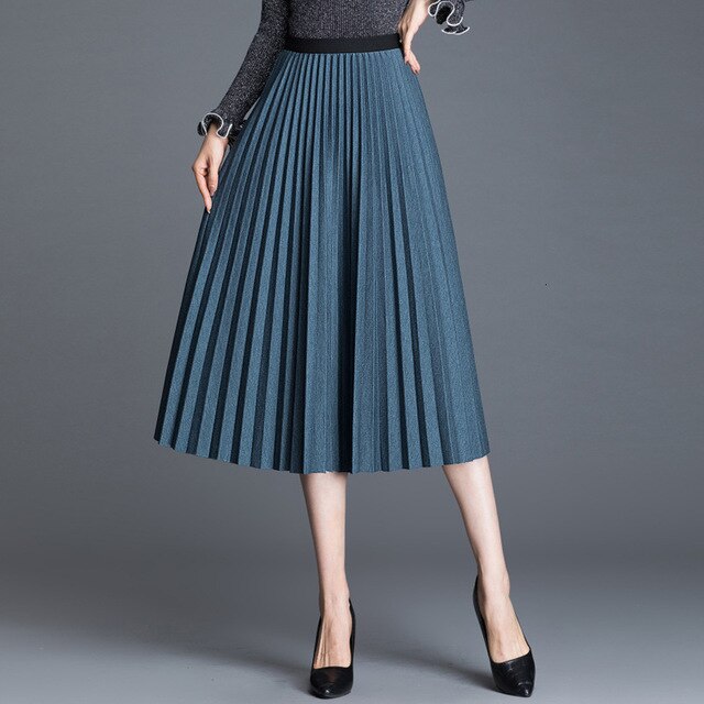 Winter new velvet fresh and sweet elastic waist pleated skirt Tall long skirt suit office clothes costume femme women suits sexy