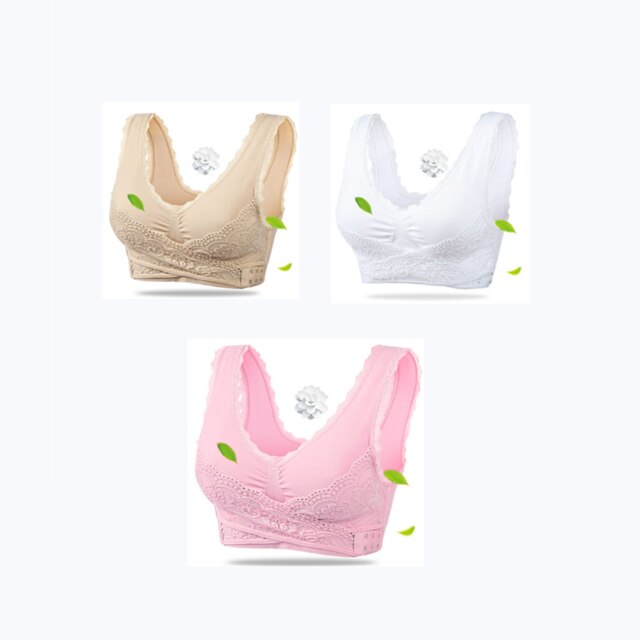 3PCS Big Size Bras Push Up Gather Lace Trim Lingerie Sexy Front Clouse Bra Sleep Sports Bralette Brassiere нижнее белье