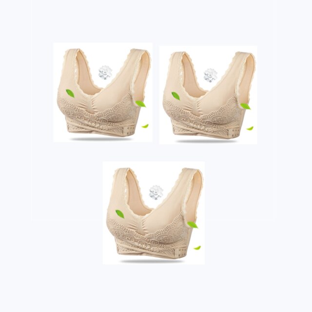 3PCS Big Size Bras Push Up Gather Lace Trim Lingerie Sexy Front Clouse Bra Sleep Sports Bralette Brassiere нижнее белье