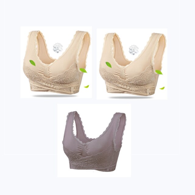 3PCS Big Size Bras Push Up Gather Lace Trim Lingerie Sexy Front Clouse Bra Sleep Sports Bralette Brassiere нижнее белье