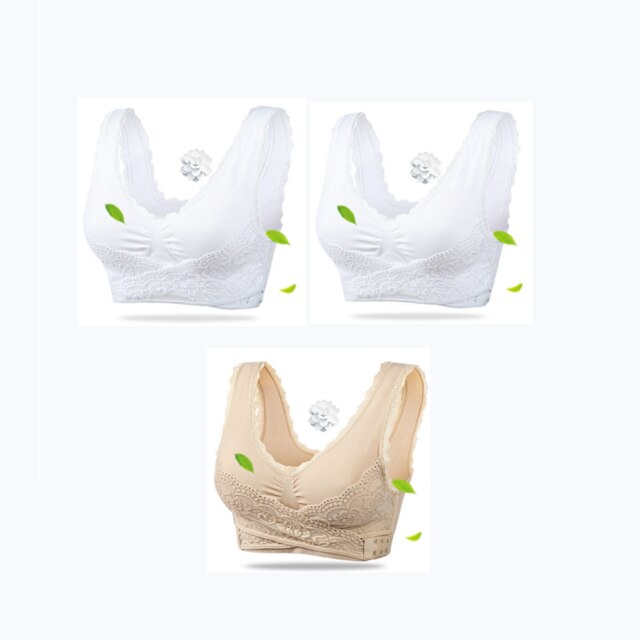 3PCS Big Size Bras Push Up Gather Lace Trim Lingerie Sexy Front Clouse Bra Sleep Sports Bralette Brassiere нижнее белье