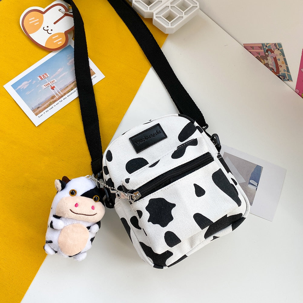 Hot Sale Cow Print Small Square Bag Canvas Crossbody Bag For Women Leisure Messenger Bag Women's Shoulder Bag Mobile Phone Purse