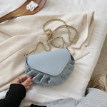 Solid color Pleated Small Saddle bag 2020 New High-quality PU Leather Women's Designer Handbag Chain Shoulder Messenger Bag