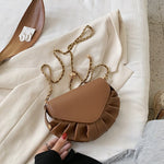 Solid color Pleated Small Saddle bag 2020 New High-quality PU Leather Women's Designer Handbag Chain Shoulder Messenger Bag