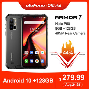 Ulefone Armor 7 Rugged Mobile Phone Android 10 Helio P90 8GB+128GB 2.4G/5G WiFi IP68 48MP CAM 4G LTE Global Version Smartphone