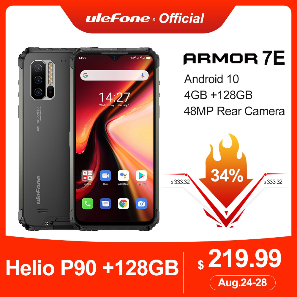 Ulefone Armor 7E Rugged Mobile Phone Helio P90+128G Smartphone 2.4G/5G WiFi Waterproof IP68 Global Version Android 10 NFC/48MP