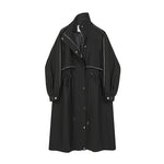 [EAM] Women Black Drawstring Big Size Trench New Lapel Long Sleeve Loose Fit Windbreaker Fashion Tide Spring Autumn 2020 1Y757