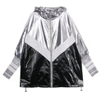 [EAM] Women Letter Printed Big Size Trench New Hooded Long Sleeve Loose Fit Windbreaker Fashion Tide Spring Autumn 2020 1Z612
