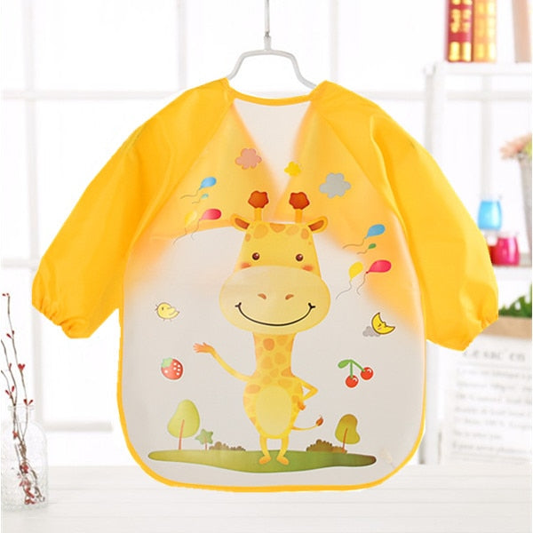 Baby Kids Toddler Long Sleeve Scarf Waterproof Art Smock Feeding Bib Apron Pocket Infant Boys Girls Burp Cloth Banana Bibs