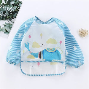 Baby Kids Toddler Long Sleeve Scarf Waterproof Art Smock Feeding Bib Apron Pocket Infant Boys Girls Burp Cloth Banana Bibs