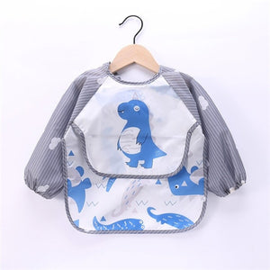 Baby Kids Toddler Long Sleeve Scarf Waterproof Art Smock Feeding Bib Apron Pocket Infant Boys Girls Burp Cloth Banana Bibs