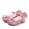 Princess Kids Leather Shoes for Girls Flower Casual Glitter Children High Heel Girls Shoes Butterfly Knot Blue Pink Silver