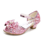 Princess Kids Leather Shoes for Girls Flower Casual Glitter Children High Heel Girls Shoes Butterfly Knot Blue Pink Silver