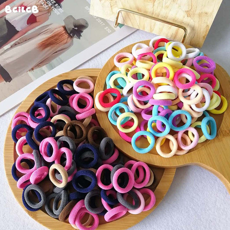 Kids Small Hair Tie Baby Girl Children Headbands Colorful Elastic Hair Bands Nylon Scrunchie Hair Rope 100pcs Hair Accessories