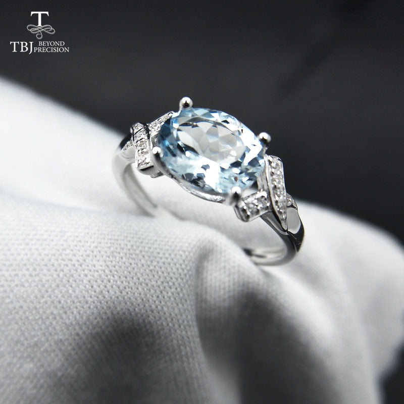 TBJ,100% natural Brazil aquamarine ov6*8 1.3ct gemstone ring in 925 sterling silver precious stone jewelry with gift box